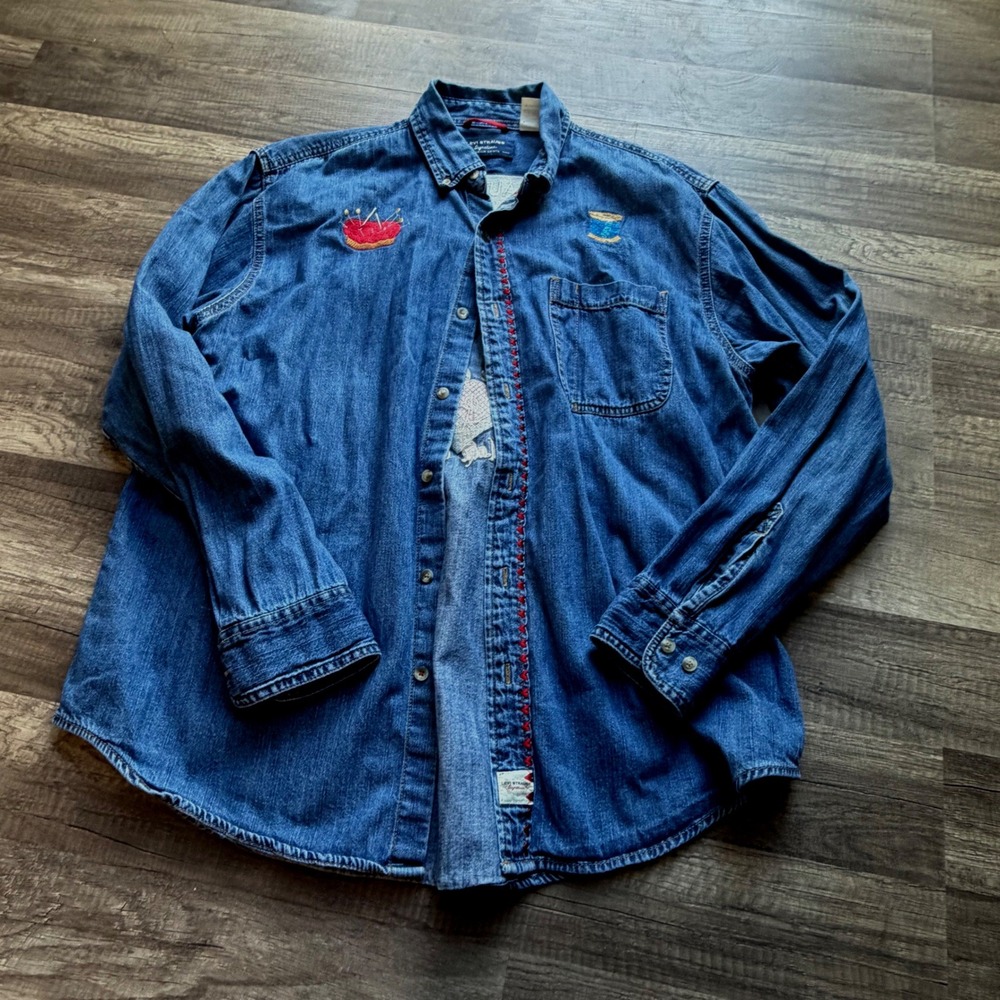 Levi Strauss Signature Denim Shirt Quilt Embroidery L